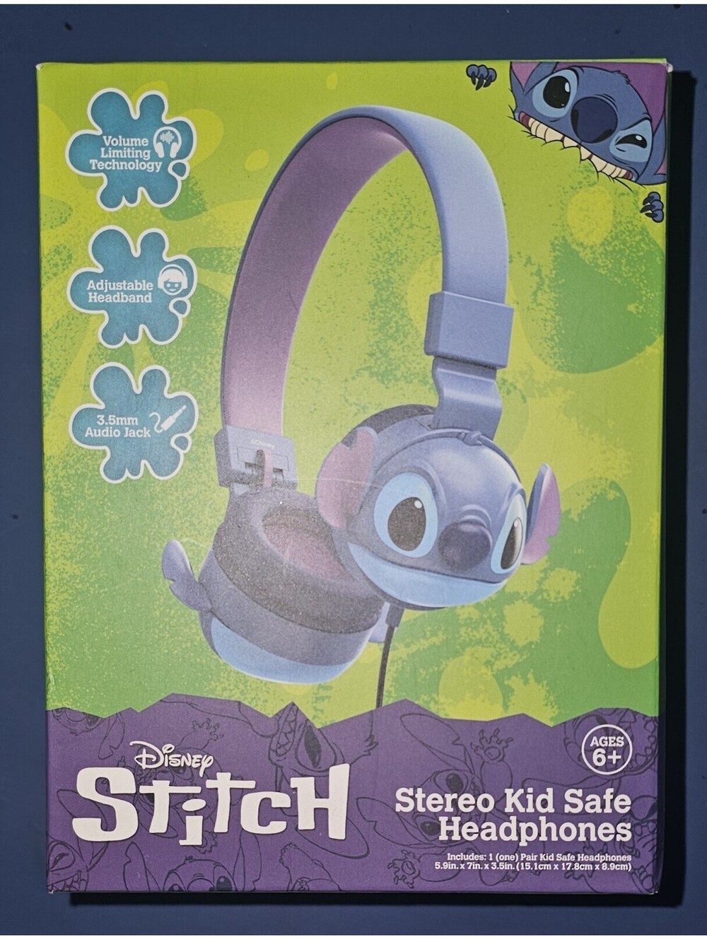 New Disney Stitch Kids Safe Volume Limiting Headphones Ages 6+ runs small 7"